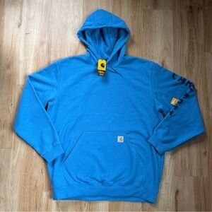 CARHARTT HOODIE Loose Fit Rain Defender Sweatshirt NWT Men's XL Blue Logo